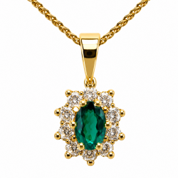 Pre Owned 18ct Emerald and Diamond Pendant and Chain ZC21